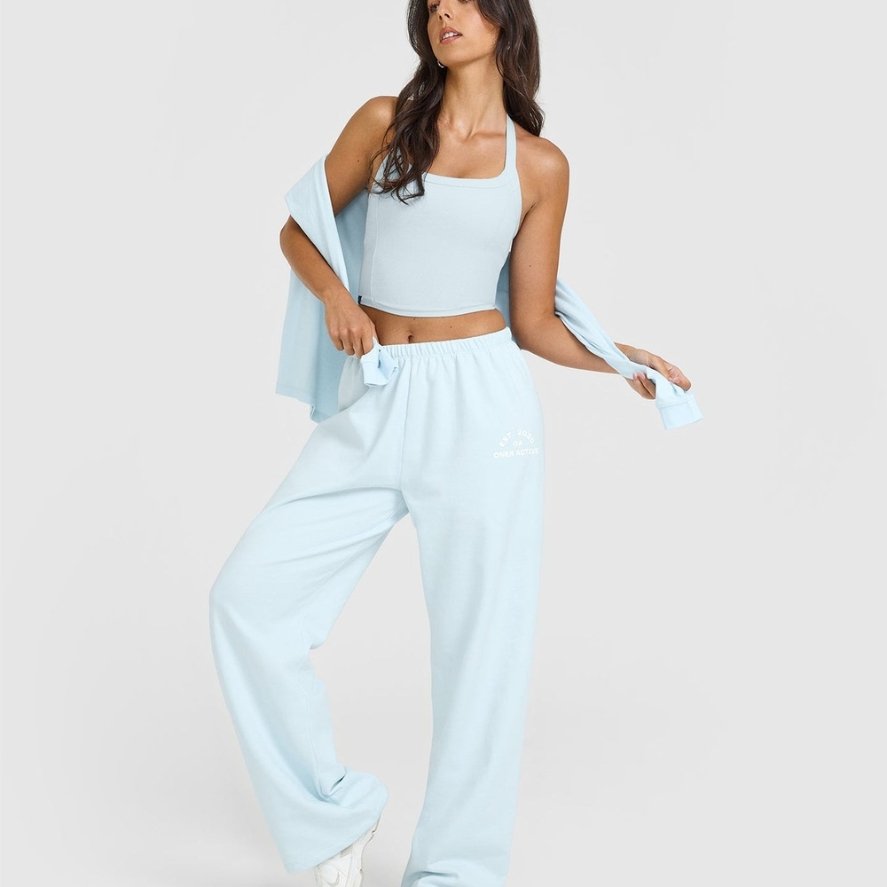 Lightweight Straight Leg Joggers with Graphic In Cloud Blue - Picture 2 of 3